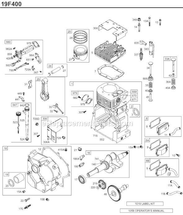Page A Diagram and Parts List for 19F400SERIES 0043-1137 Briggs and Stratton Engine